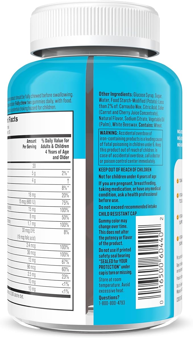 One A Day Kids Multivitamin with Iron Gummy, Vitamin D, Vitamin C, E, Zinc for Immune Support, Gummy Vitamins, Kids Multivitamin Gummies with Iron, Cherry Flavor, 60 Count (Packaging May Vary)