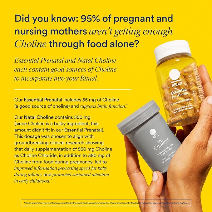 Ritual Essential for Women Prenatal Multivitamin: Folate & Choline for Neural Tube Support, Omega-3 DHA for Fetal Brain Development, Iron, Calcium-Helper D3 & K2, Non-GMO, Vegan, Citrus, 30 Days