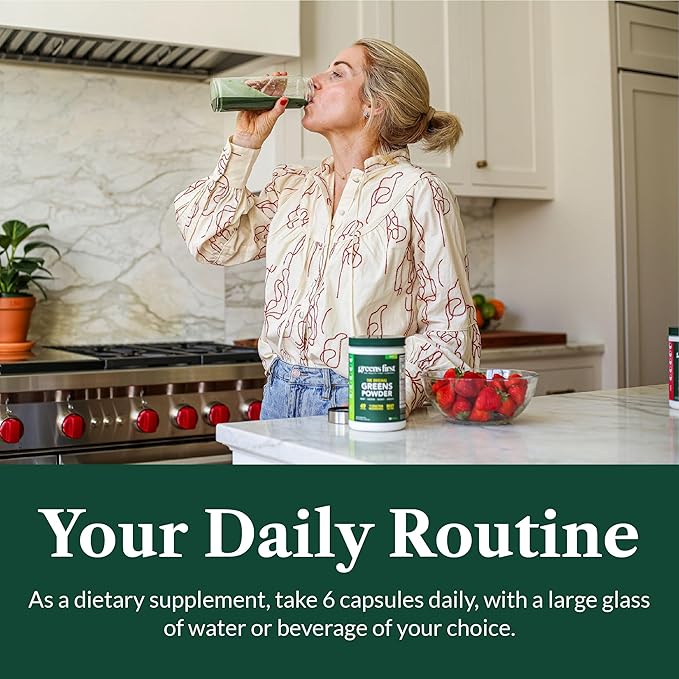 Greens First PRO Phytonutrient Capsules - 30 Servings - 54 Antioxidant Superfoods, Organic Fruits & Vegetables - Prebiotics, Probiotics & Digestive Enzymes - Dairy & Wheat-Free, Non-GMO - 180 Capsules