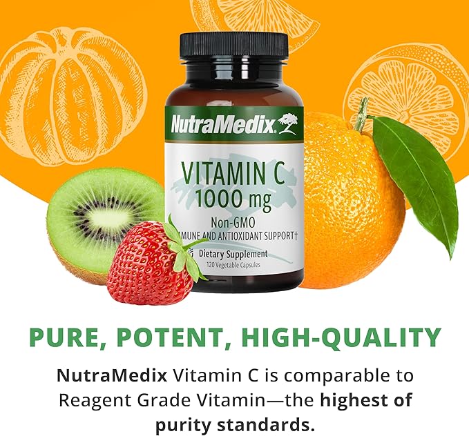 NutraMedix Vitamin C 1000mg - Antioxidants Supplement for Immune Support & Heart Health - Vitamin C from Ascorbic Acid - Vegan, Non-GMO (120 Vegetarian Capsules)