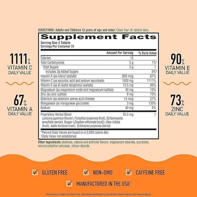 Airborne Vitamin C 1000mg (per Serving) - Citrus Chewable Tablets (96 Count in a Box) - Packaging May Vary