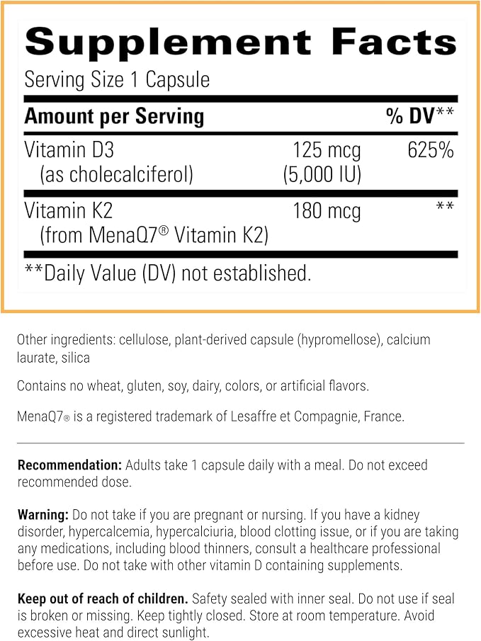 Integrative Therapeutics K2 + D3 - Supplement for Heart Health & Bone Strength* - Daily Vitamins for Calcium Absorption - Supports Vitality - Dairy-Free & Gluten-Free - 60 Count (60 Servings)