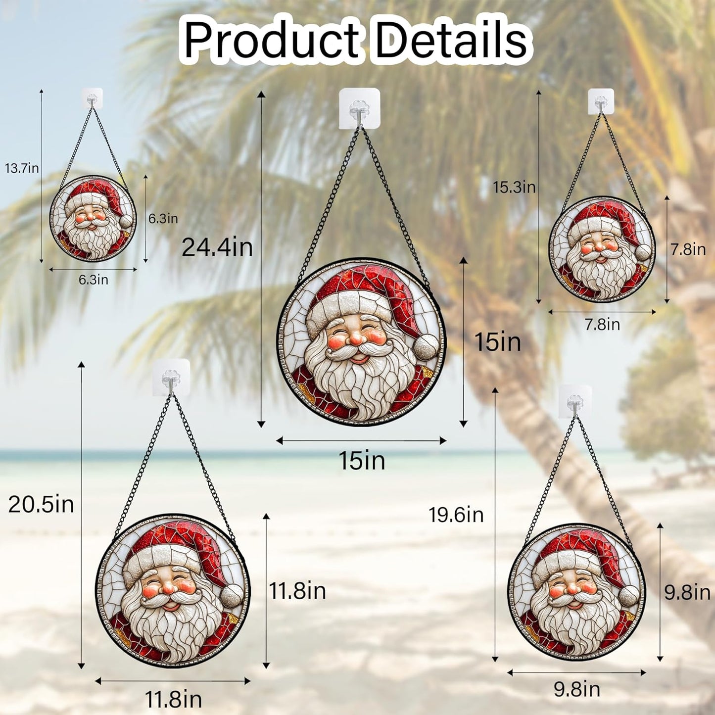 Stained Glass Window Hanging - Red White Santa Claus Suncatcher for Doors Home Christmas Decoration Winter Sun Catcher Thanksgiving New Year Birthday Gifts for Women Men Mom Nana Girl 6.3 in