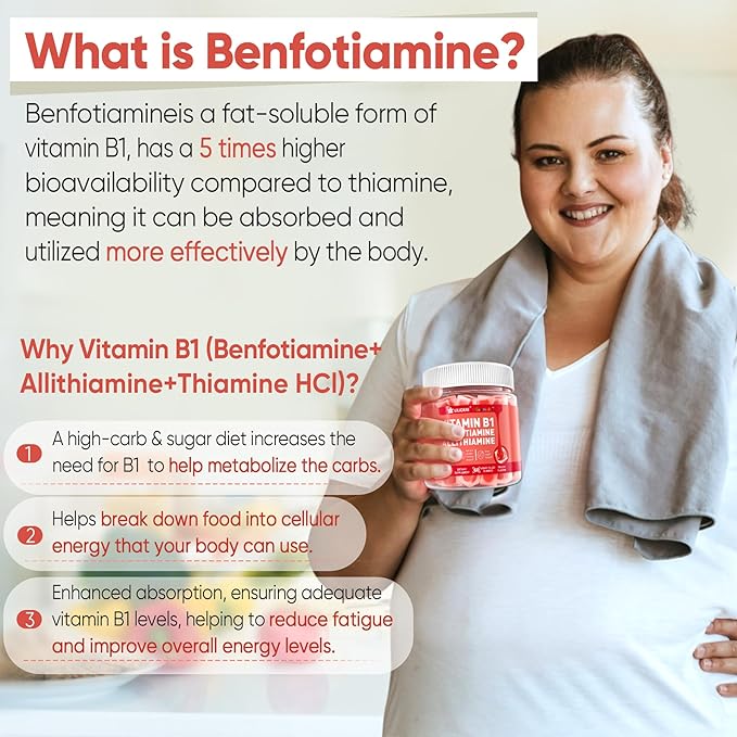 Vitamin B1 & Methylated Vitamin B Complex Gummies - All B Vitamins, Benfotiamine, Thiamine & Inositol, Methylated B1 B2 B6 Multivitamins, L-methylfolate, Methyl B12 for Nerve Cognition Energy, 60 Cts