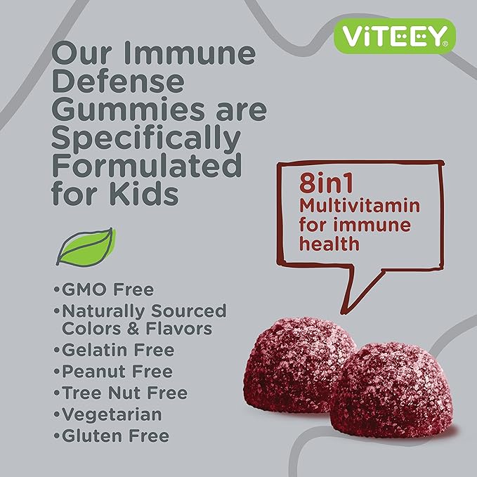 Viteey Kids Multivitamin Gummies with Probiotics - 8-1 Kids Vitamins for Immune Health Support with Vitamin C, D3, B12, B6, Zinc, Elderberry, Selenium - Vegetarian - Chewable Tasty Berry Flavored