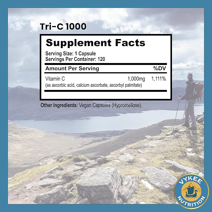 Vykee Tri-C 1000 – Triple-Source Vitamin C Complex | Immune Support & Antioxidant Defense | Skin, Collagen & Recovery Formula
