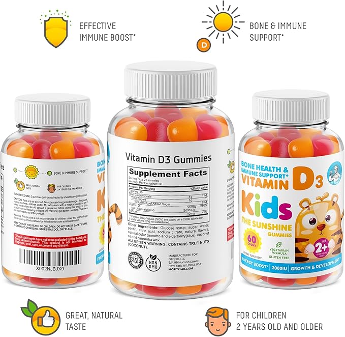 DR. MORITZ Vitamin D Gummies for Kids and Adults (2000 IU) - Chewable Kids Vitamin D Supplement for Immune Support - Vegetarian and Gelatin-Free, 2 Pack (120 Count)