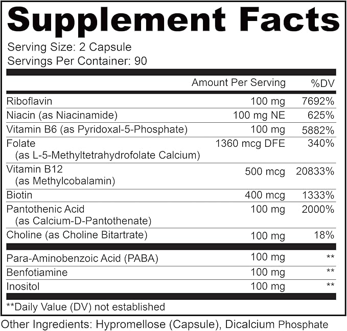 LIVELY VITAMIN CO. Busy Bee - Highly Bioavailable Vitamin B Complex with Choline - Energy - Stress - Brain Fog - Mental Clarity - Oxidative Damage - Dairy Soy Gluten Free - 180 Vegan Capsules