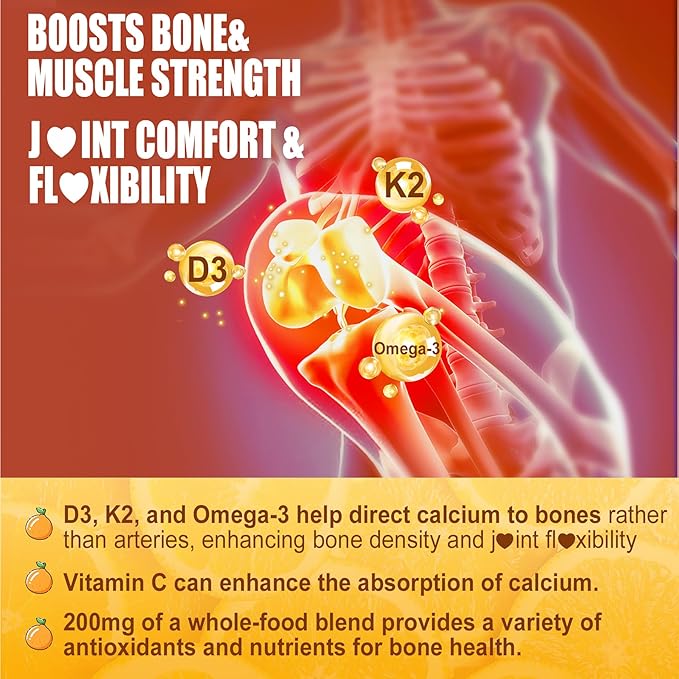 Vitamin D3 K2 Gummies 5000IU / 10,000 IU with Omega-3 250mg + K2(MK-7) 100mcg - 5X Absorption Than Standard D3K2,with Vitamin C, Zinc,and 5 Organic Vegetables,Supports Bone & Teeth Strength, Immune