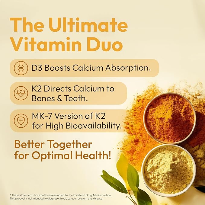 Mida Health® D3 K2 Vitamin 5000 IU with MK-7 | Natural Supplement for Bone, Heart, and Immune Support | Adult Vegan Capsules | 60 Servings