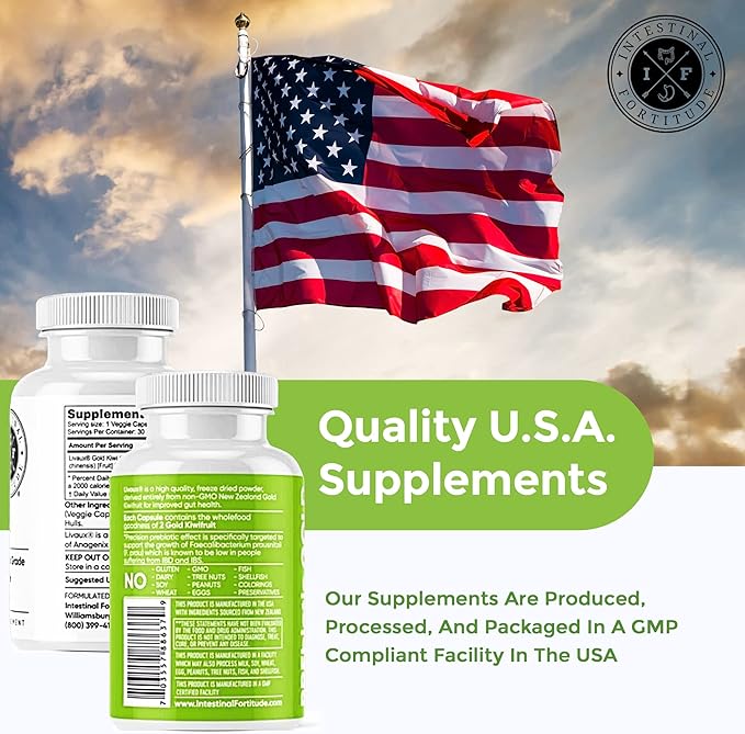 Intestinal Fortitude PREbiotic Gold: Kiwifruit Fiber, Butyrate & Prebiotic Restore Supplement to Support The Gut, Immune & Digestive Support, Anti-Bloating & Leaky Gut Repair, Dairy-Free Capsules