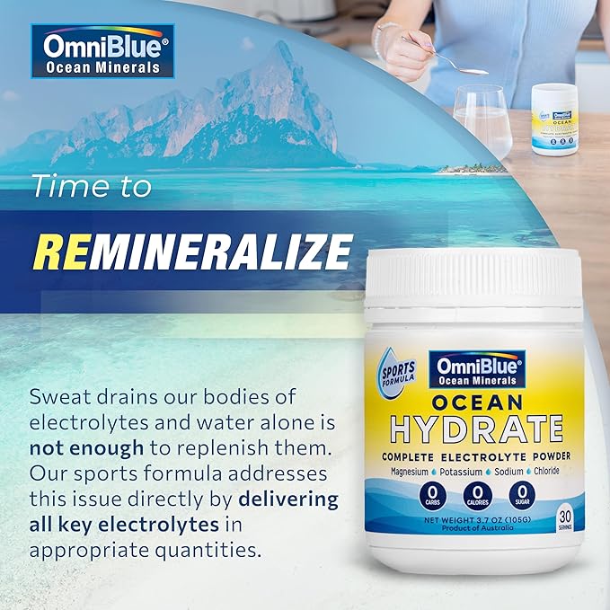 OceanHydrate Sports-Complete Electrolyte Powder |1500mg Chloride Electrolytes, 440mg Sodium, 375mg Potassium, 194mg Magnesium | Zero Calories, Zero Sugar | Keto and Paleo Supportive | 3.7oz