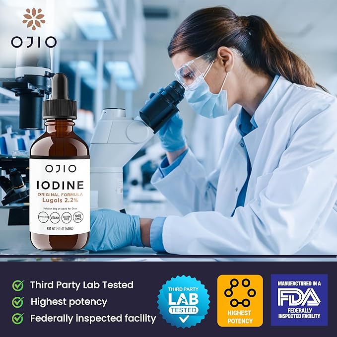 Lugols Iodine Solution 2% - 1 Year Supply - High Potency Liquid Oral Iodine Drops with Superior Absorption – Improves Overall Health & Energy for Women, Men, Kids - 2 fl Oz (Pack of 3)