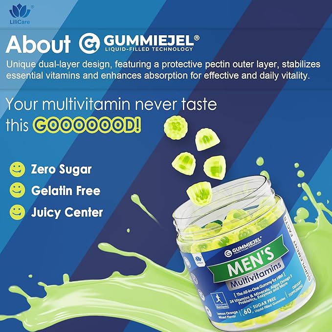 2 Pack - Mens Multivitamins Gummies, Multiminerals, Vegan Omega 3, CoQ10, Probiotics, Daily Mens Vitamins A C D E B6 B12, Methylated Multivitamin for Men, Energy, Immunity, Sugar Free, Vegan (No Iron)