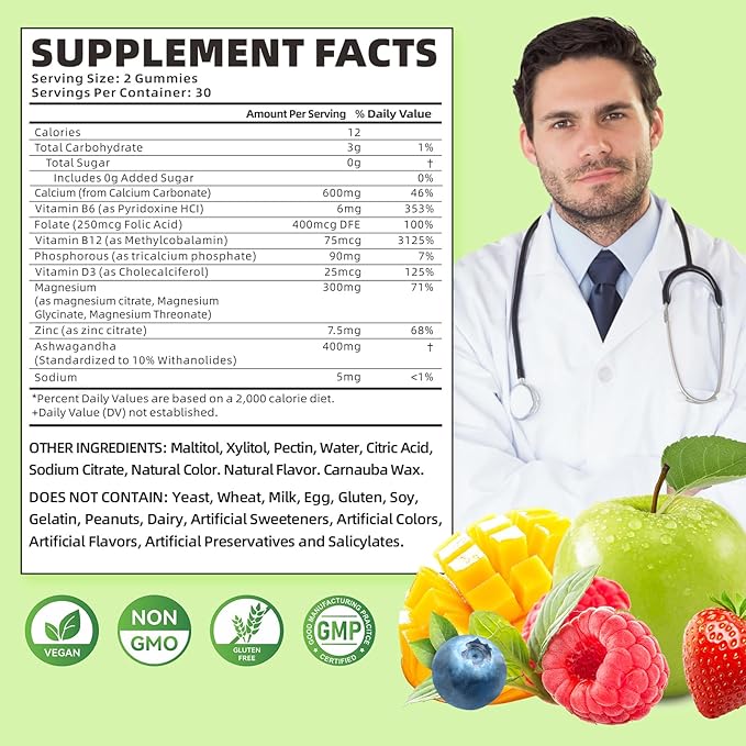softbear Calcium Magnesium Zinc Gummies for Women, Calcium Magnesium Supplement Chewable Calcium 600 mg with Vitamin D3 for Bone Strength Vegan Mixed Fruit Flavor 60 Gummies