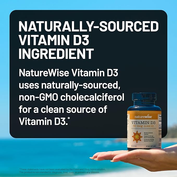 NatureWise Vitamin D3 2000iu (50 mcg) 30-Day Supply for Immune Support, Healthy Muscle Function, and Bone Health - Non-GMO, Gluten Free in Organic Extra Virgin Olive Oil, (Mini Softgel), 30 Count