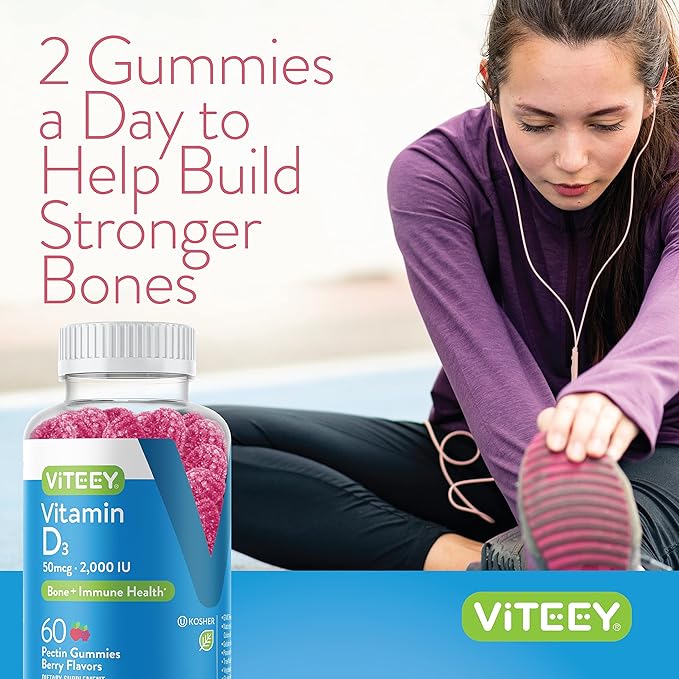 VITEEY Vitamin D3 for Adults & Teens - 2,000 IU, 50mcg, Regular Strength - Joint & Muscle Health, Immune Boost - Chewable Vitamin D Gummies - Vegetarian, Gelatin Free - Tasty Berry Flavored Gummy