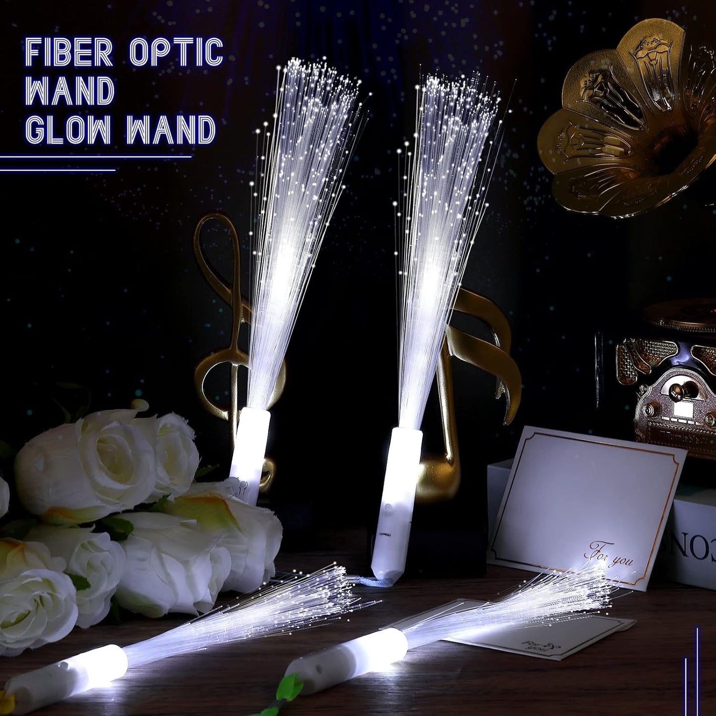 100 Pcs White Fiber Optic Wands Bulk Wedding Sparklers Party Favors LED Light Glow Sticks with 3 Modes Long Flashing Glow for Birthday Wedding Bridal Shower Glow in the Dark Party Favors
