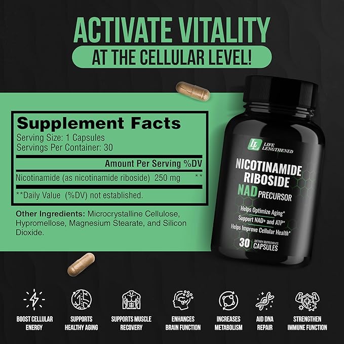 New NAD Supplement - Nicotinamide Riboside for Healthy Aging | Fast-Acting Natural NAD+ & NR Booster | NMN Alternative & Flush Free | Improve Organic Levels of NAD for Anti-Aging & Longevity