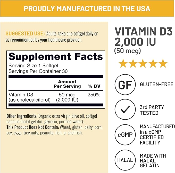 NatureWise Vitamin D3 2000iu (50 mcg) 30-Day Supply for Immune Support, Healthy Muscle Function, and Bone Health - Non-GMO, Gluten Free in Organic Extra Virgin Olive Oil, (Mini Softgel), 30 Count