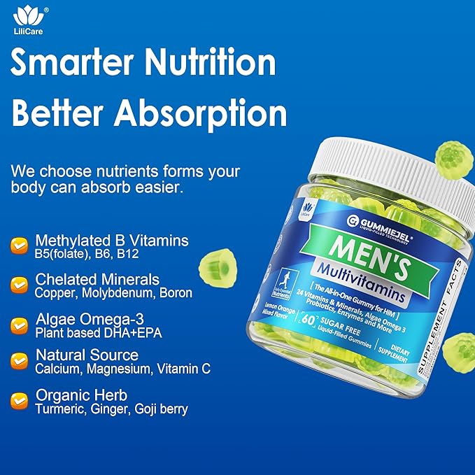 2 Pack - Mens Multivitamins Gummies, Multiminerals, Vegan Omega 3, CoQ10, Probiotics, Daily Mens Vitamins A C D E B6 B12, Methylated Multivitamin for Men, Energy, Immunity, Sugar Free, Vegan (No Iron)