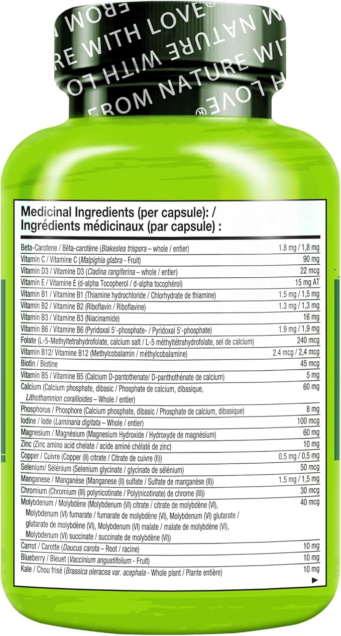 NATURELO One Daily Multivitamin for Women 50+ (Iron Free) - Menopause Support for Women Over 50 - Whole Food Supplement - Non-GMO - No Soy - 60 Capsules - 2 Month Supply