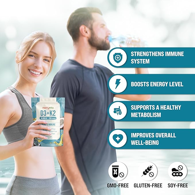 Vitamin D3 K2 300 Softgels β 10000 IU & 200 MCG K2 MK7 β Plant-Based, Vegan, Non-GMO, Gluten-Free β Coconut Oil β Immune, Bone & Muscle Support β D3 con K2 vitamina Supplement