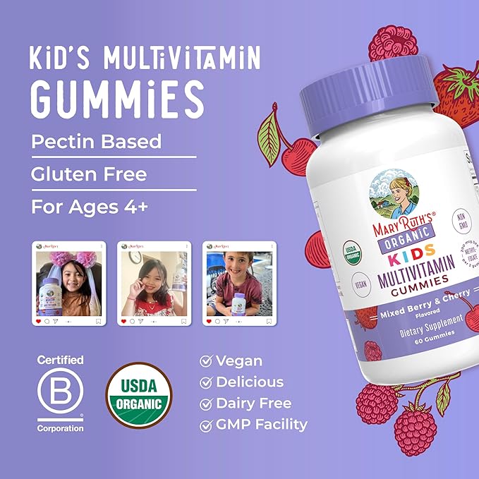 MaryRuth Organics Kids Vitamins | Multi | 1 Month Supply | Multivitamin Gummies for Ages 4+ | Multivitamin for Kids | Vegan | Only 2 Gummies a Day | 60 Count
