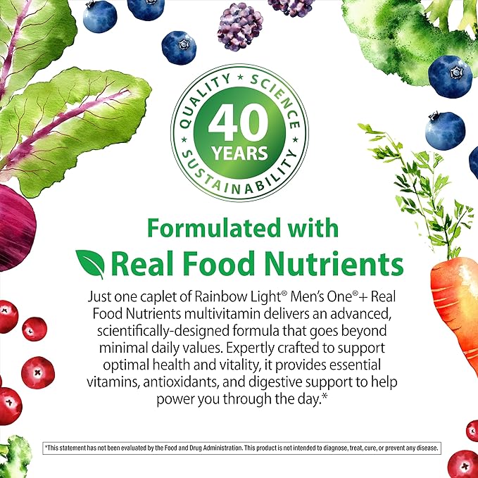 Rainbow Light Multivitamin for Men, Vitamin C, D & Zinc, Probiotics, Men's One Multivitamin Provides High Potency Immune Support, Non-GMO, Vegetarian, 30 Tablets