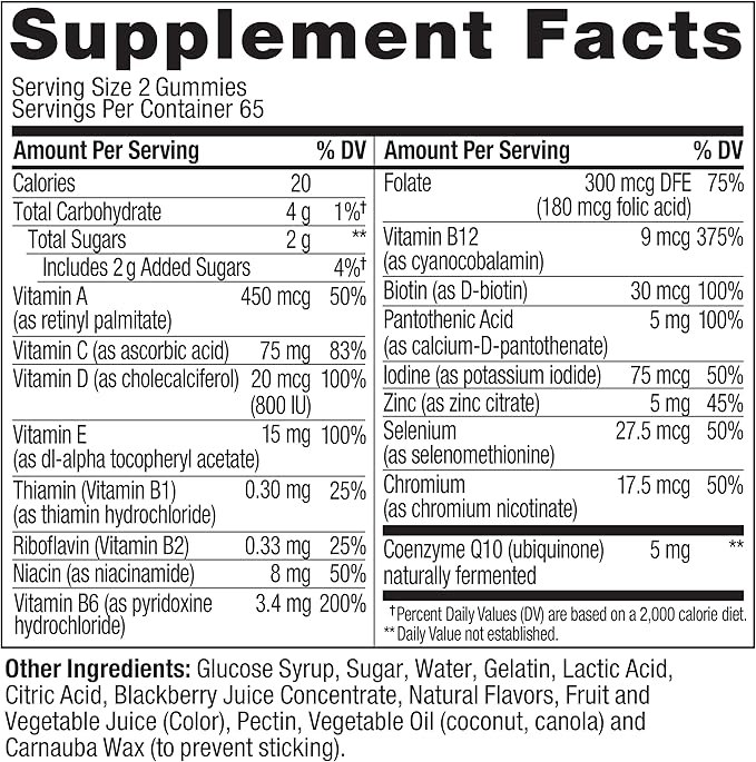 OLLY Men's Multivitamin Gummy, Vitamins A, C, D, E, B, Zinc, BlackBerry Flavor, 65 Day Supply - 130 Count (Packagine May Vary)
