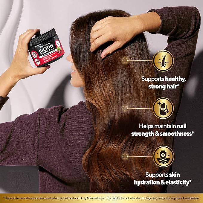 Biotin Gummies 10000mcg for Women and Men - Extra Strength Hair, Skin and Nails Gummies with Collagen - Natural Biotin Gummy Supplement for Hair, Skin, Nails Support - 60 ct