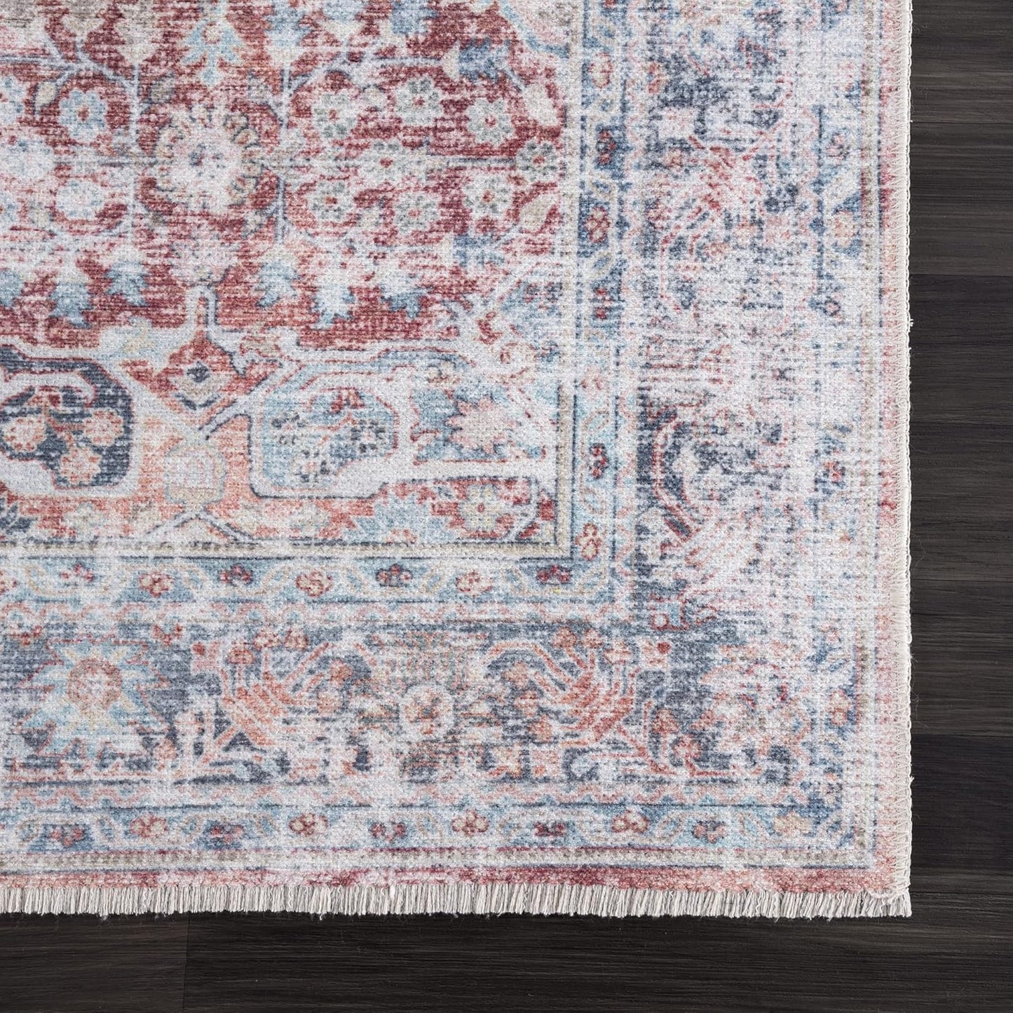 Bloom Rugs Washable Non-Slip 2x3 Rug - Brick/Dark Blue Traditional Oriental Area Rug for Living Room, Bedroom, Dining Room, and Kitchen - Exact Size: 2' x 3'