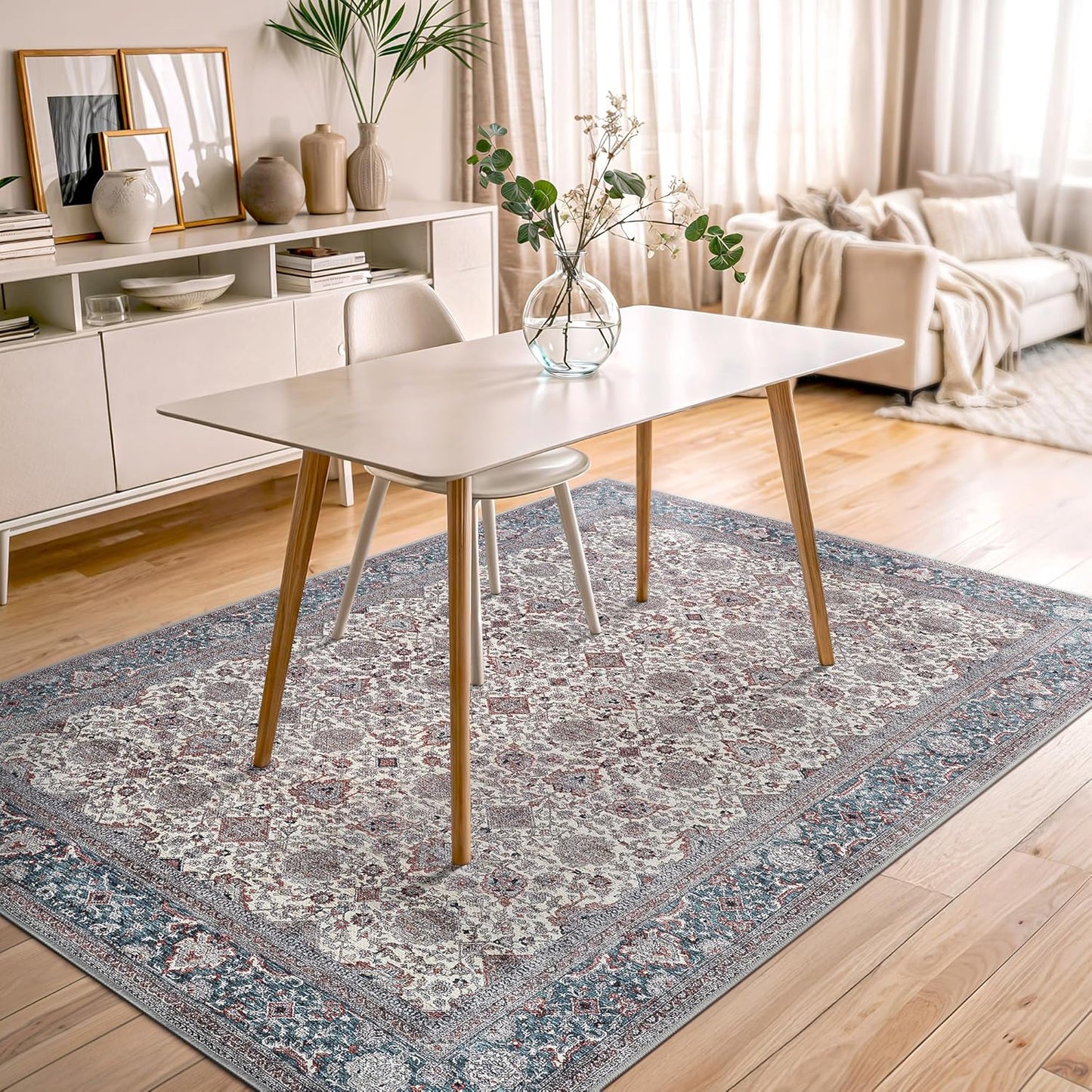 Bloom Rugs Washable Non-Slip 5' x 7' Rug - Teal/Blue/Beige Traditional Oriental Area Rug for Living Room, Bedroom, Dining Room, and Kitchen - Exact Size: 5' x 7'