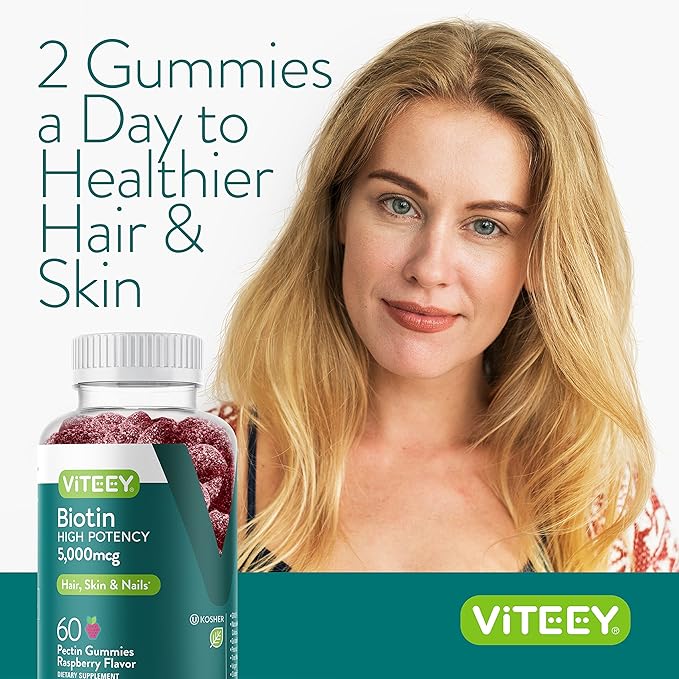 VITEEY Biotin Gummies for Hair Skin and Nails - Biotin for Hair Growth Gummies - 5000 mcg - Vegan, Gluten-Free, Non-GMO – 120 Count