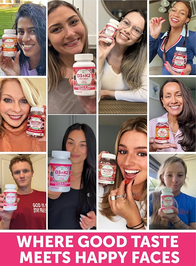 Lunakai USA Made Vitamin D3 K2 Gummies with Calcium for Women, Men & Kids - 3-in-1 Supplement for Wellness and Immune Support, Vegan 60ct
