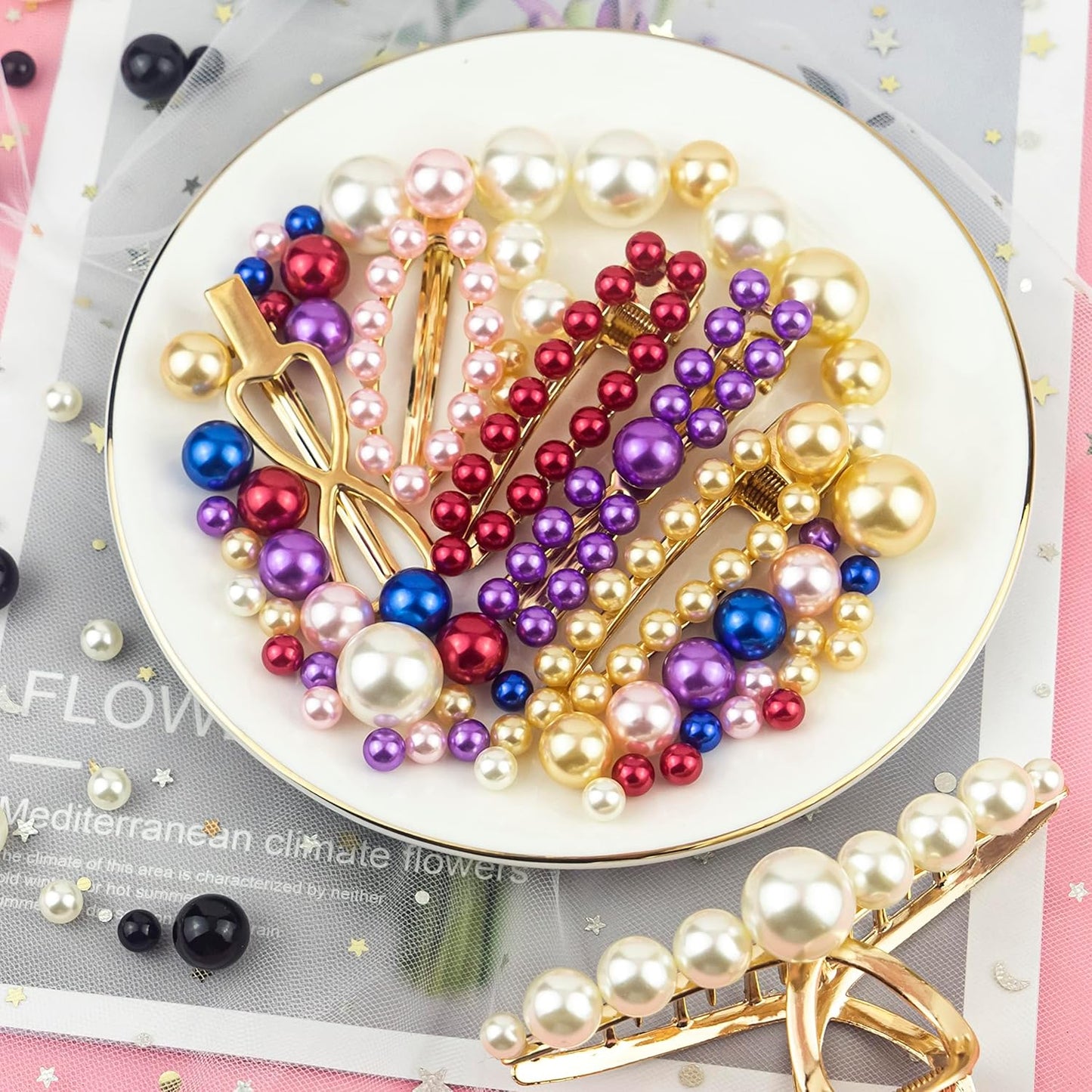 300Pcs Gold Polished No Hole Faux Pearl Beads for Vase Filling Decorations, Plastic Pearls Vase Fillers, Table Scatters, Wedding Centerpiece, Home Decor, 8/14/20 mm