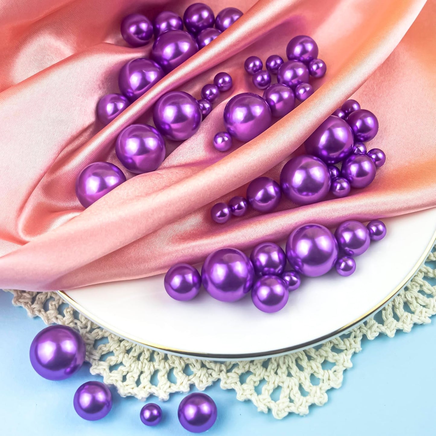 180PCS Purple Beads for Centerpieces Vases, No Hole Polished Pearl Makeup Beads Mixed 8/14/20mm Sizes, Pearl Vase Fillers Table Scatters for Party Wedding Decor