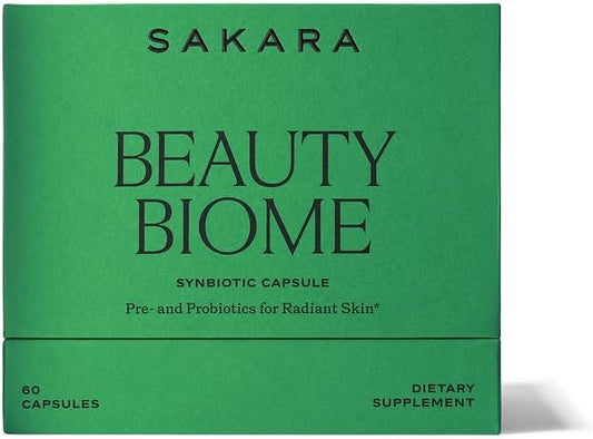Sakara Beauty Biome – Daily Synbiotic for Skin & Gut Health with Probiotics, Dermaval®, Vitamins A, D, E, Antioxidants, Prebiotics & Enzymes – Supports Clear, Radiant, Hydrated Skin – 60 Capsules