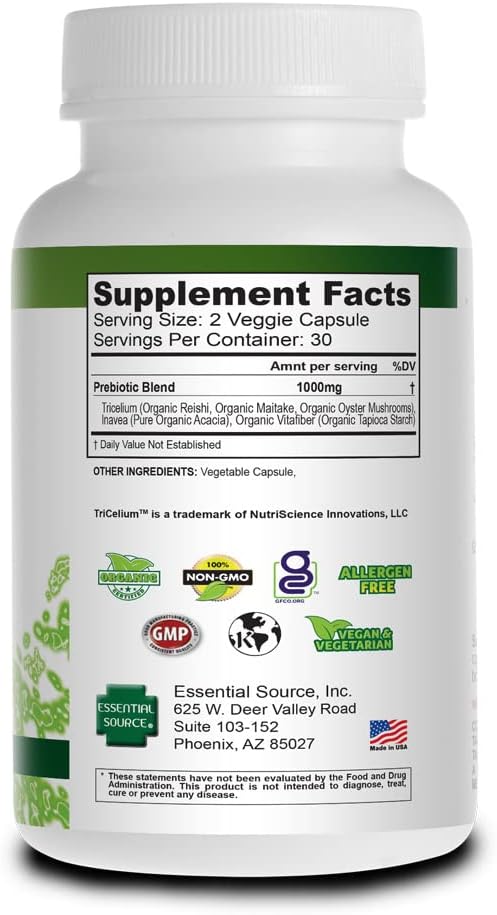 Prebiotic Capsules for Women & Men – Organic Prebiotics Supplement with Acacia Fiber, VitaFiber, Tricelium Mushroom Blend – Prebiotic Fiber Supplement for Gut Health, Digestion & Microbiome Support