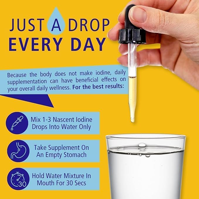 Nascent Iodine Organic Daily Health Supplement High Potency 2% Concentrated Liquid Iodine Drops Supports Energy & Metabolism (1oz/30ml)