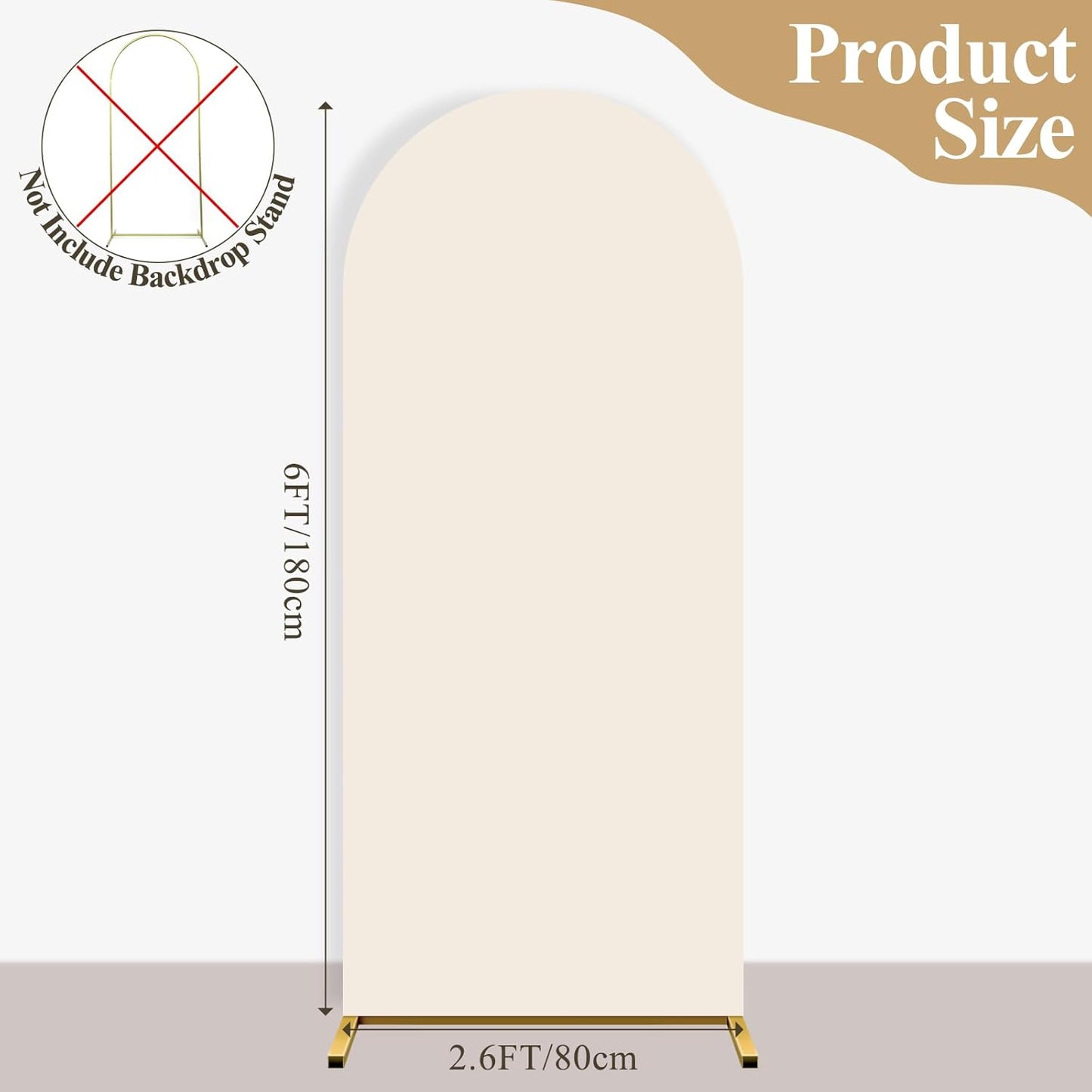 Ledido Wedding Arch Backdrop Cover 6FT Arch Covers Fitted Stretchy Spandex Round Top Stand Backdrop Cover for Wedding Banquet Ceremony Birthday Party Baby Shower Event Decoration,Beige