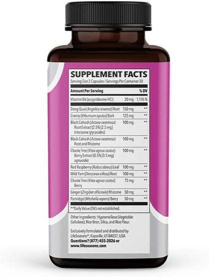 LifeSeasons - PreMense-T - PMS Relief Supplement - Support for Pre-Menstrual Symptoms, Cramping & Breast Tenderness - Nourish Tissue - Ginger Crampbark Dong Quai Chasteberry & Vitamin B6-60 Capsules