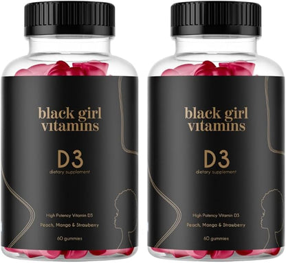 Black Girl Vitamins - Vitamin D3 Gummies, for Immune, Energy, and Bone Support, 2000IU (50mcg) Vitamin D per Serving, Gluten-Free Vitamin D Gummies
