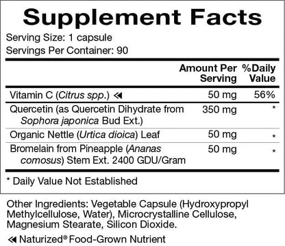 Natura Health Products Quercetin Plus Supplement - Modulates Healthy Immune and histamine Response - Featuring Bromelain, Vitamin C, Nettle Leaf & Quercetin (90 Capsules)