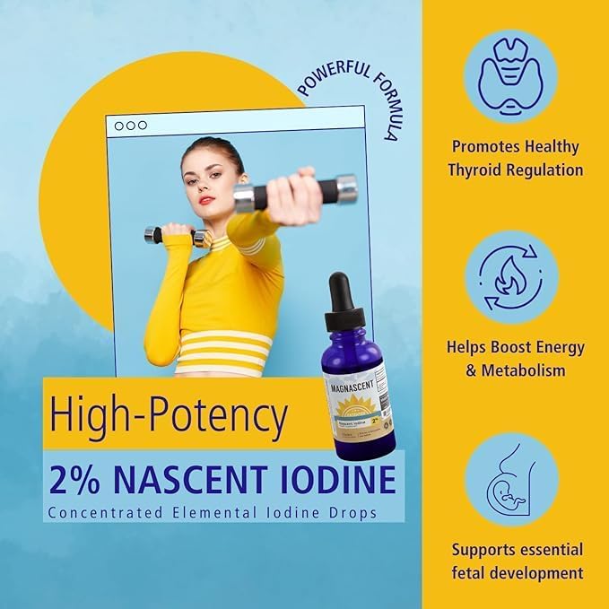 Nascent Iodine Organic Daily Health Supplement High Potency 2% Concentrated Liquid Iodine Drops Supports Energy & Metabolism (1oz/30ml)