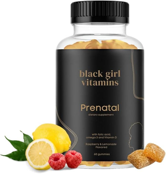 Black Girl Vitamins - Prenatal Gummies for Women Vitamin with Folate for Bone Health Support, Gluten-Free, (Raspberry-Lemonade), 60ct