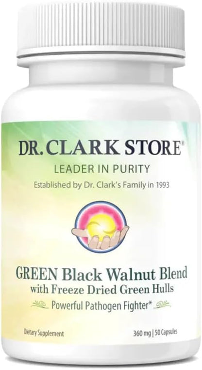Dr Clark Green Black Walnut Blend - Freeze Dried Hull Dietary Supplement, Extra Strength Formula from All Natural Walnuts, Supports Healthy Intestinal Environment, 360mg, 50 Gelatin Capsules