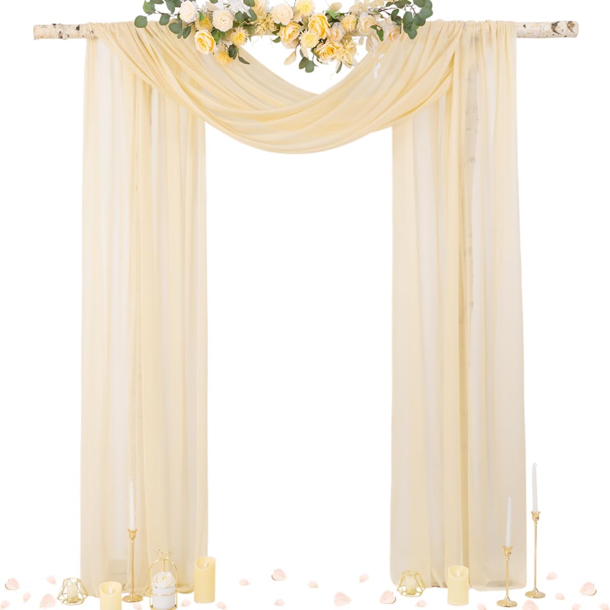 Socomi Champagne Sheer Wedding Arch Draping Fabric 29" x 20Ft 1 Panel Outdoor Curtain Drapes Extra Long for Bridal Baby Shower Ceremony Birthday Party Decor