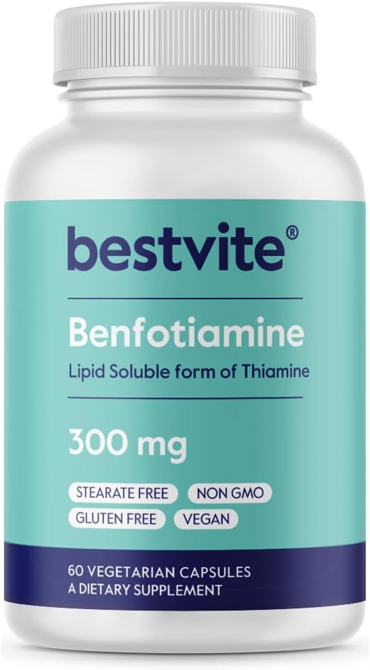 Benfotiamine 300mg (60 Vegetarian Capsules) No Stearates - No Silicon Dioxide - Vegan - Non GMO - Gluten Free