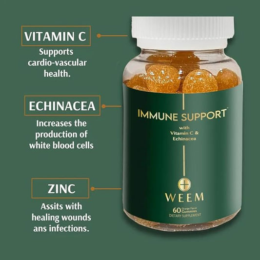 WEEM Immune Support Gummies - Vitamin C - Zinc - Echinacea - Health System Support - Alternative to Pills, Gluten-Free, Natural Supplement for Kids and Adults - 3 Pack